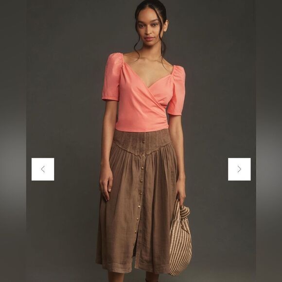 Anthropologie Puff-Sleeve Wrap Top Size Large - Picture 2 of 4